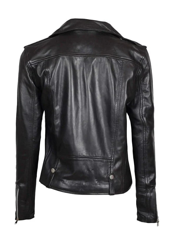 Women’s Real Leather Biker Jacket – Premium Black Moto Style
